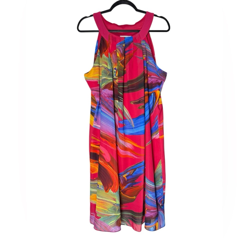 Robbie Bee Women’s Dress Large Multicolor Abstract Print Sleeveless A-Line Lined